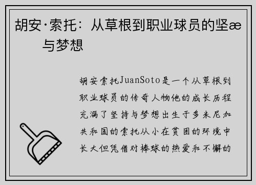 胡安·索托：从草根到职业球员的坚持与梦想
