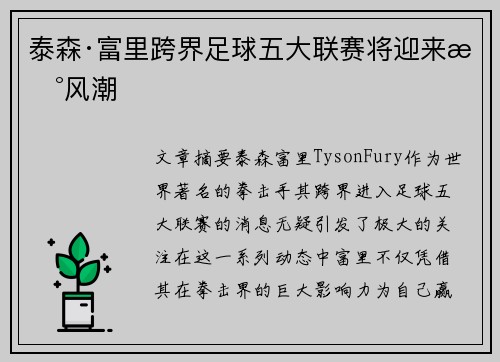 泰森·富里跨界足球五大联赛将迎来新风潮